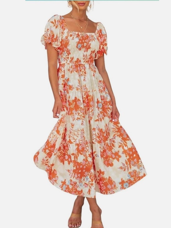 Dresses & Skirts - Zesica Vibrant Floral Puff Sleeve Maxi
Dress Boho Floral Maxi Dress sz. M